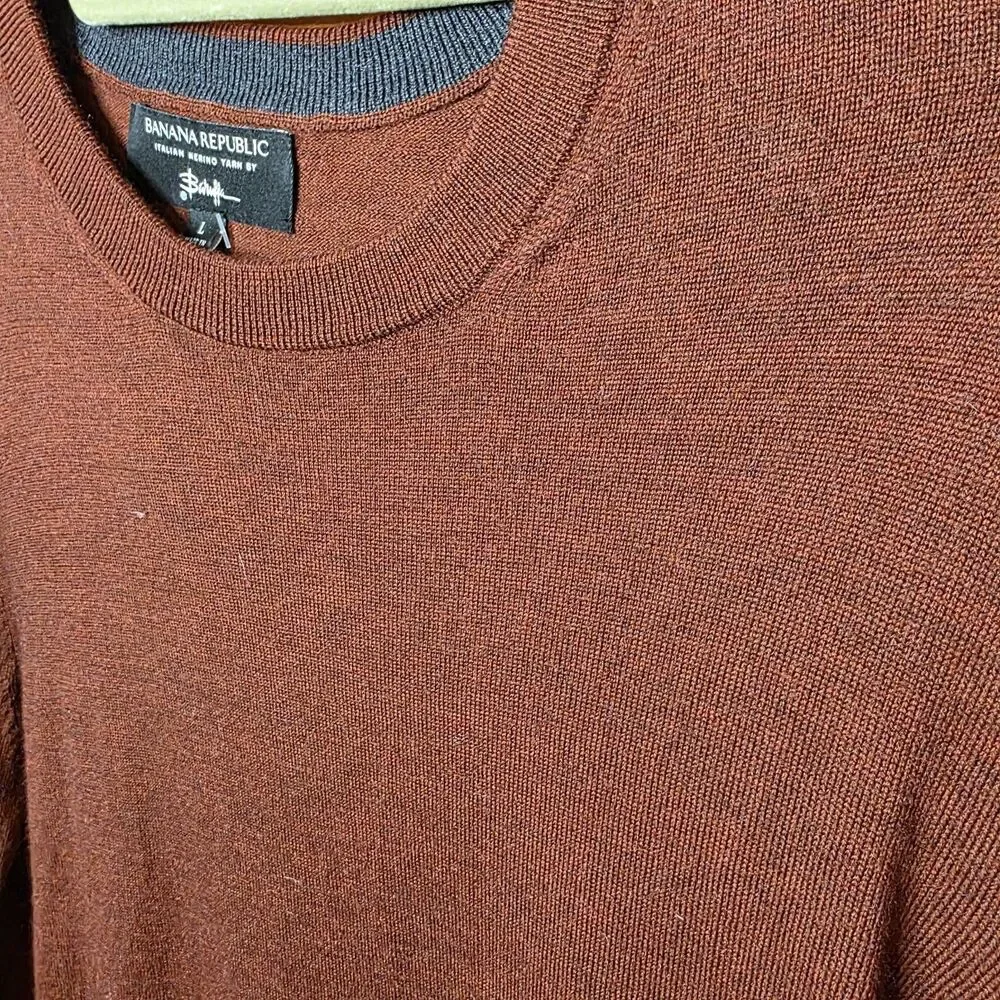 Banana Republic Sweater Size Large Merino Wool Crew Neck Heather Burgundy